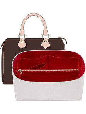 Stylish Tyvek Purse Organizer Insert for Handbags - Fits Speedy 35, White-Red